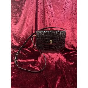 Vintage Genuine Crocodile Skin Purse - Shiny Black Crossbody Shoulder Bag